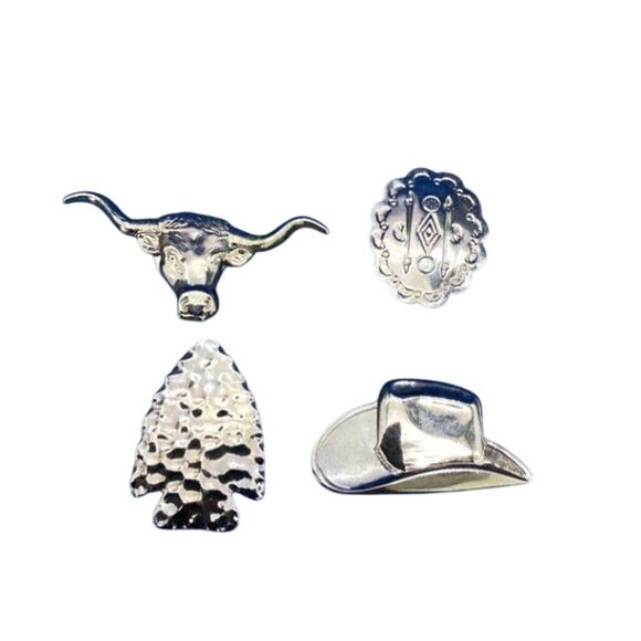 Western Silver Button Cover Set (4pcs) | Longhorn Cowboy Hat Arrowhead - Picture 1 of 5
